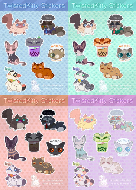 Kitty sticker set with 4 variants